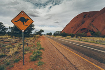 Kangaroos crossing sign in the Australian Outback. 