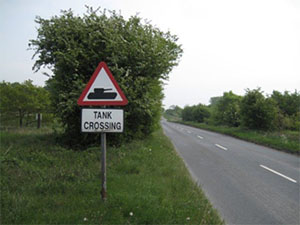 Tank crossing sign in Wiltshire, England.