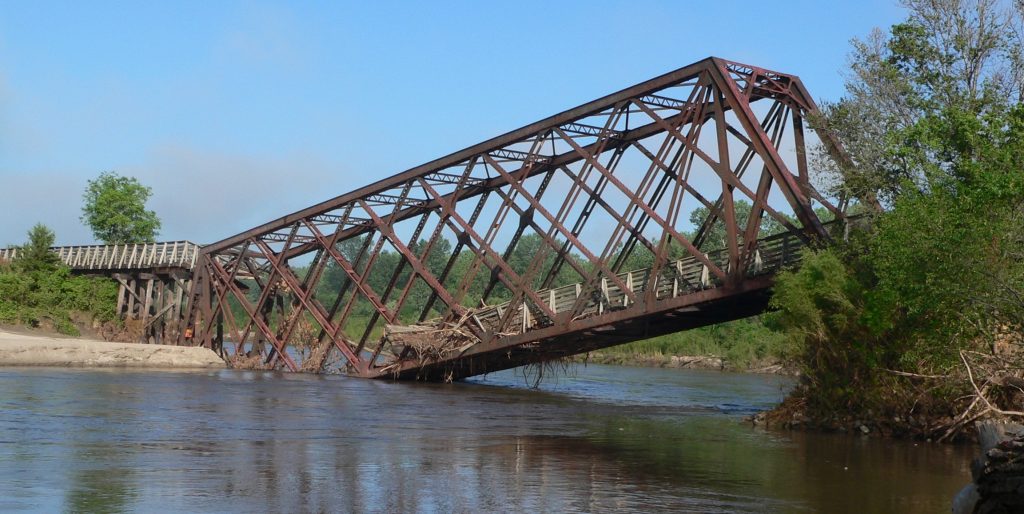 Bridge collapsed from flooding