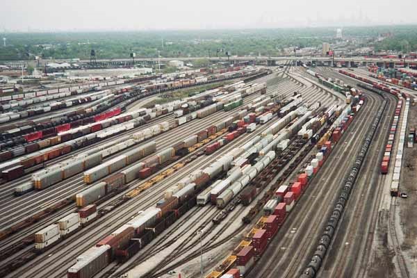 Trains at rail yard