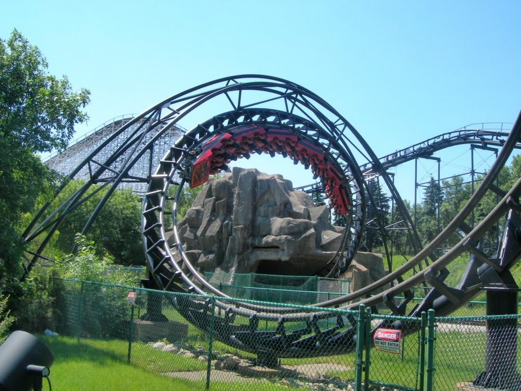 Riding Six Flags Great America’s “Demon” multi-loop roller coaster