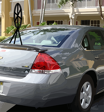 Example of a car with a wind capturing device mounted on the back