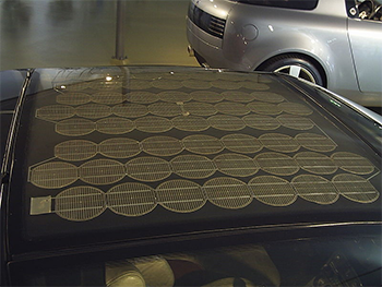 Solar panels on the roof of a car