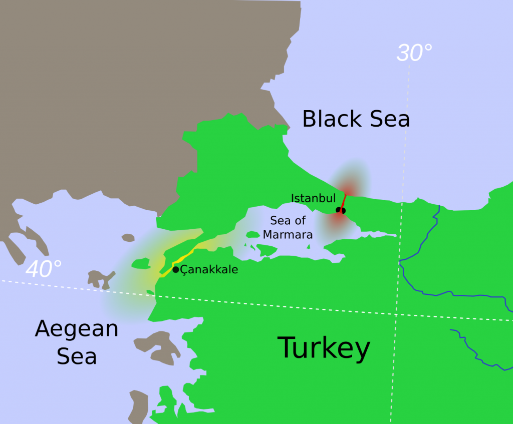 Istanbul relative to the Black Sea and the Sea of Marmara