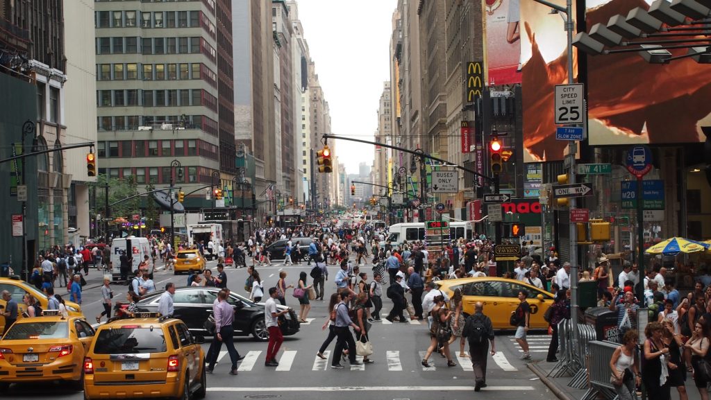 Pedestrian traffic in Manhattan, New York