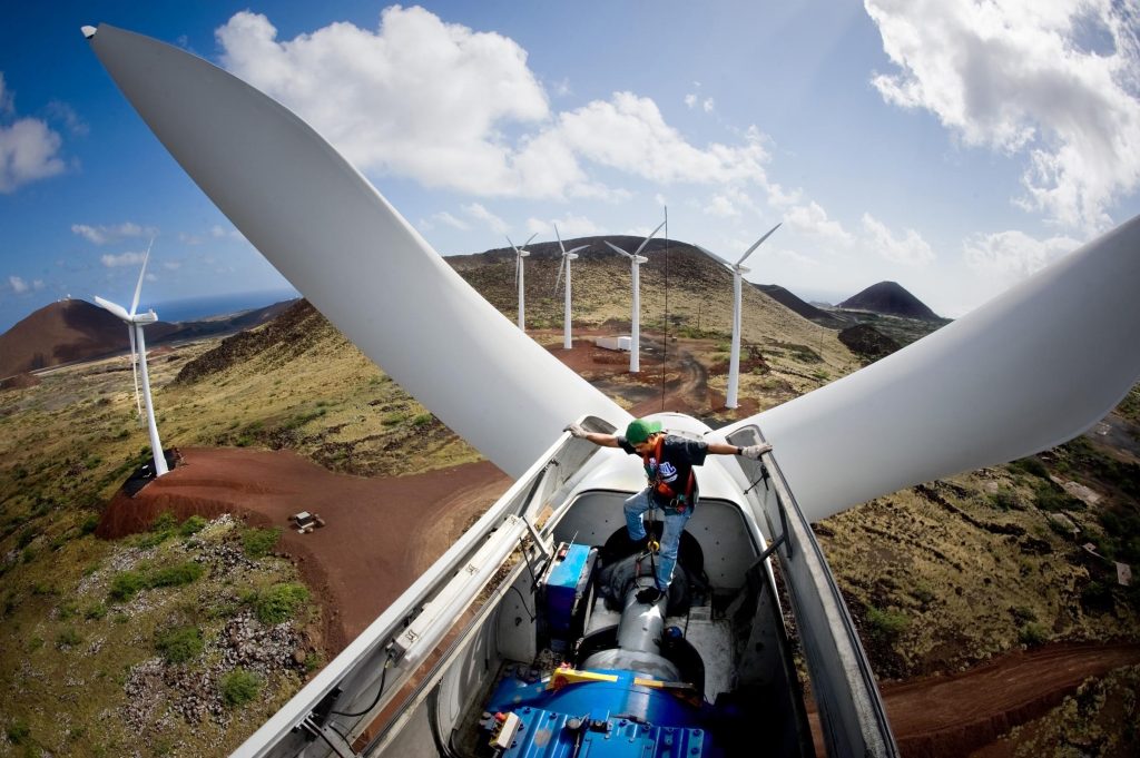 Inside a horizontal axis wind turbine