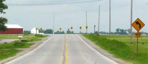 Oversized chevrons on US 6 in Johnson County, Iowa.