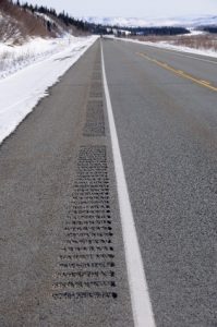 Newly installed shoulder rumble strips